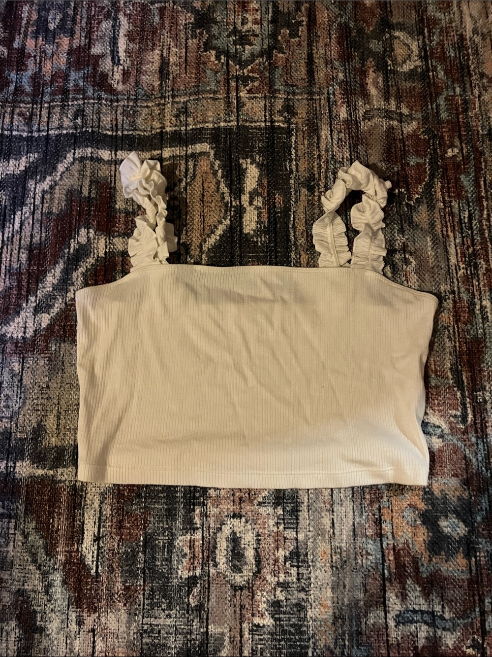 Sunday Best White Ruffle-Strap Crop Top